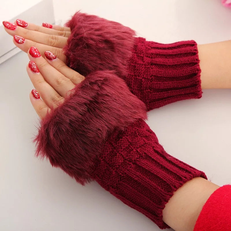 Fancy Winter Wool Gloves for Women Girls Knitting Wool gloves l Keep Warm Short Mitten Fingerless Lady Girl Half Finger Gloves Rabbit Lady hand Gloves